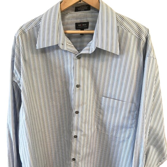 Axcess Striped Men’s Shirt: Button-Down, White Blue Brown Pinstripe 17-1/2 32-33 - Picture 5 of 9